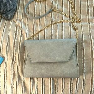 NWOT Grey clutch bag with chain strap